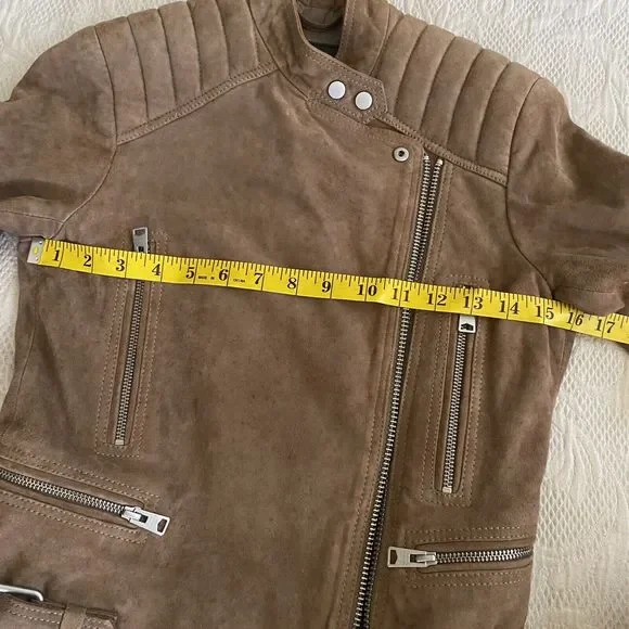All Saints Biker Goat Leather Jacket Brown 4 Small Moto Motorcycle Distressed